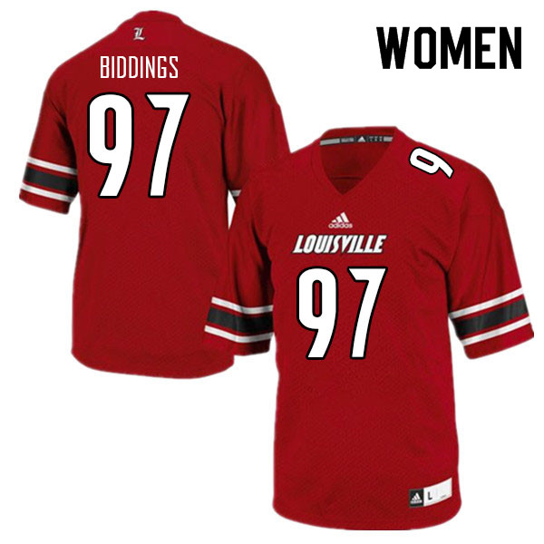 Women #97 Carl Biddings Louisville Cardinals College Football Jerseys Sale-Red - Click Image to Close